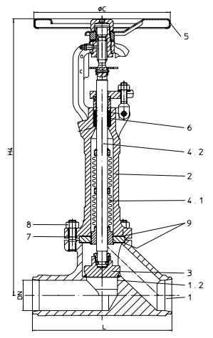 ARI-FABA® LA Stop valve – straight through with long bellow and bellows seal