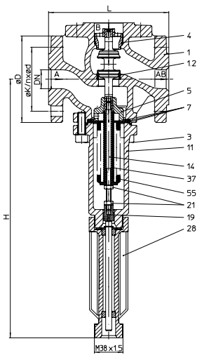 ARI-TEMPTROL® 773/774Thermal-mixing/diverting valve – 3way with flanges without cooling spacer (max. 150°C)