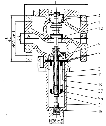 ARI-TEMPTROL® 773/774Thermal-mixing/diverting valve – 3way with flanges without cooling spacer (max. 150°C)
