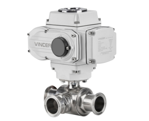 VINCER VE10-B-K3 Electric 3-Way Clamp Ball Valve