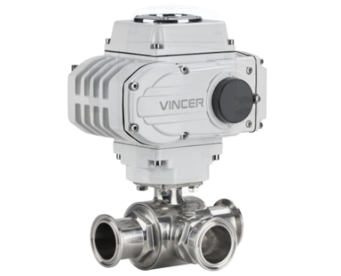 VINCER VE10-B-K3 Electric 3-Way Clamp Ball Valve