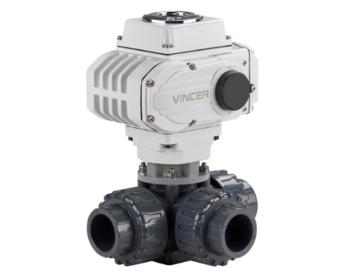 VINCER VE10-B-P3 Electric 3-Way Plastic Ball Valve
