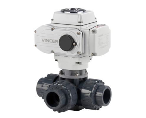VINCER VE10-B-P3 Electric 3-Way Plastic Ball Valve