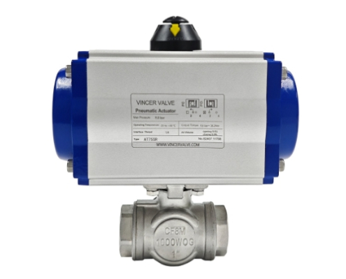 VINCER VP11-T3 Pneumatic Threaded 3-Way Ball Valve VINCER VP11-T3 Pneumatic Threaded 3-Way Ball Valve